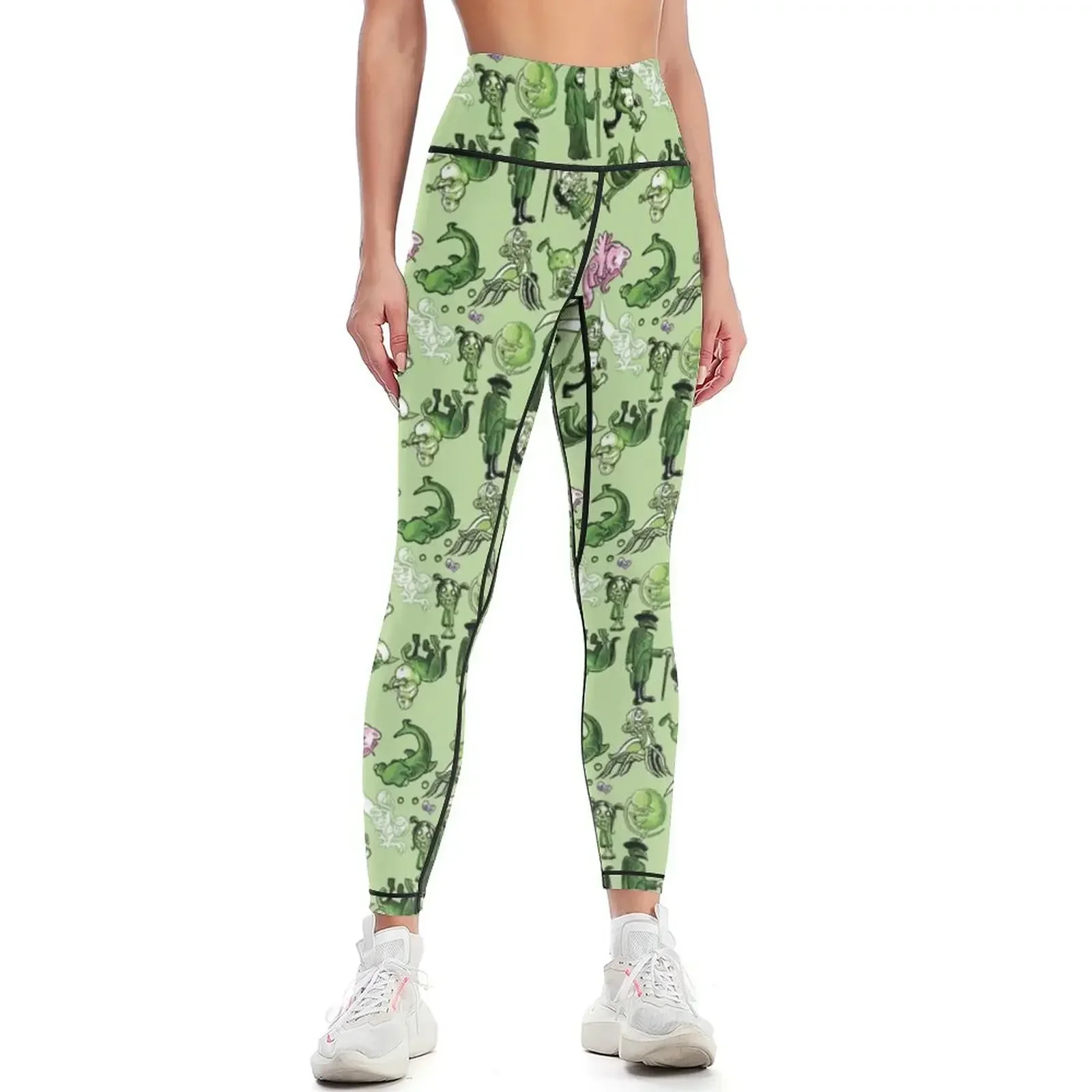 

There's a Zombie in the Basement Endsheet Pattern Leggings for physical flared high waist Women's sports Womens Leggings