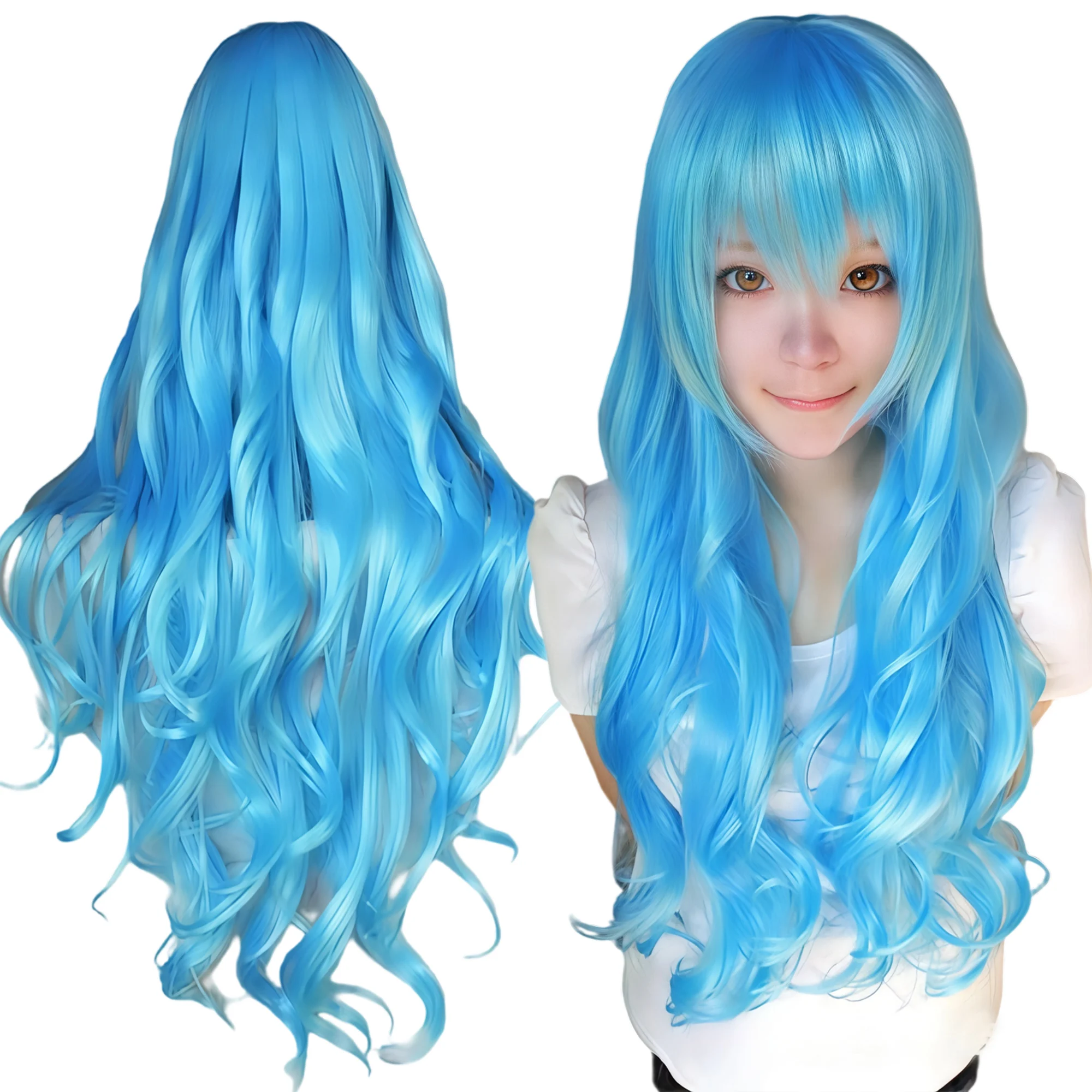 Peluca de pelo sintético azul cielo para cosplay, peluca rizada de anime estilo Yoshino Lolita, peluca de disfraz de Halloween de Rimuru Tempest