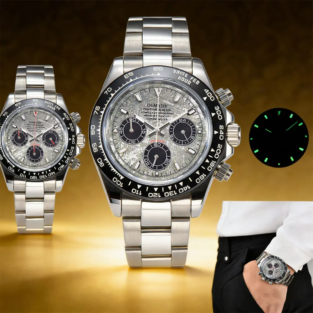 

39mm men's watch with VK63 movement, sapphire glass watch crystal, business-style men's multi-functional chronograph watch