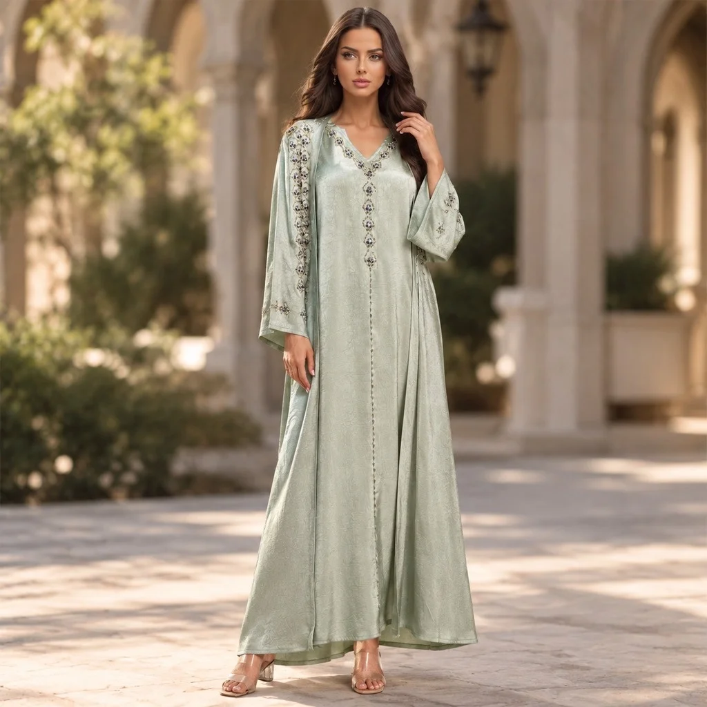 Winter Wear Casual Style Set with Rhinestone Embellishment Sequin Detailing Dress for Women