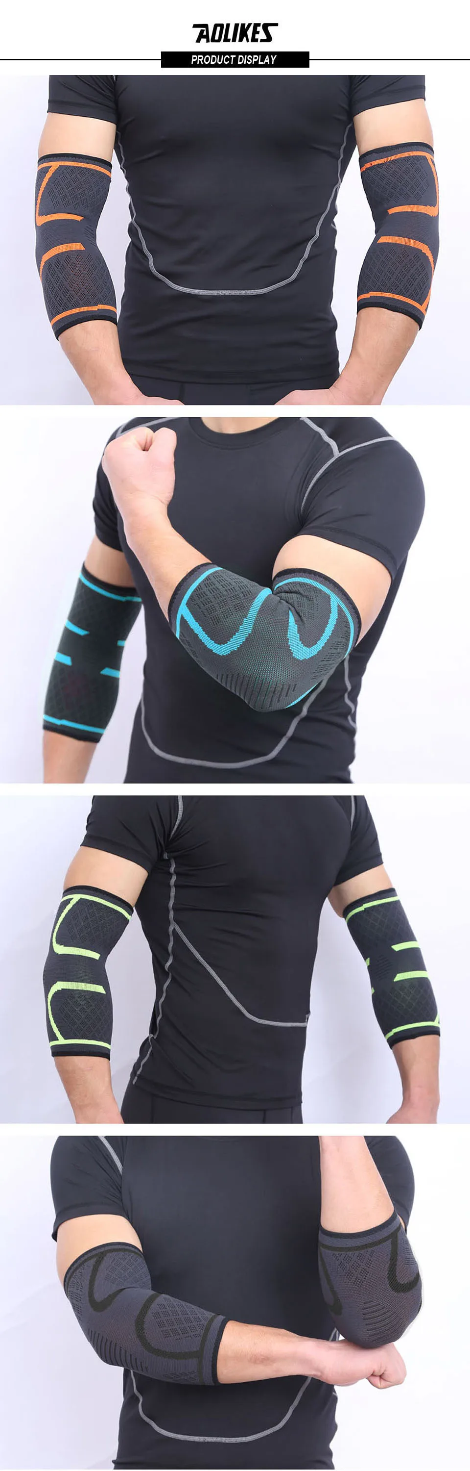 AOLIKES 1PCS Ellenbogen Unterstützung Elastic Gym Sport Ellenbogen Schutz Pad Absorbieren Schweiß Sport Basketball Arm Hülse Ellenbogen Klammer – Detail 10