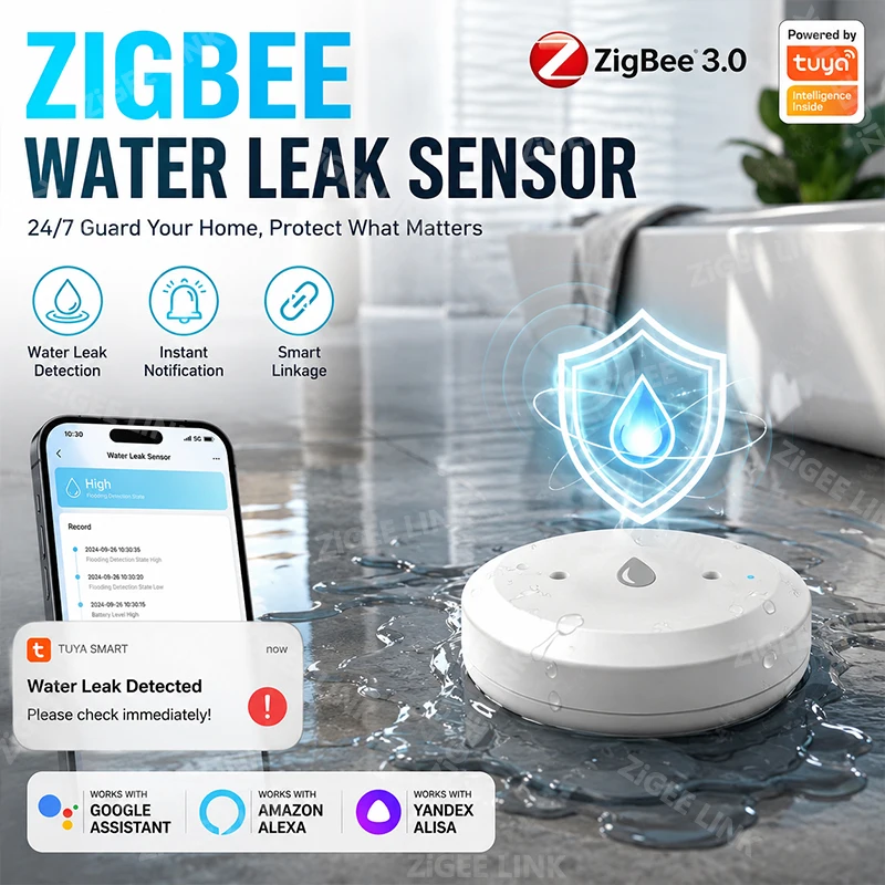 Water Alarm Sensor - Zigbee3.0 Waterlekkagedetector Onderdompelingssensor met op afstand