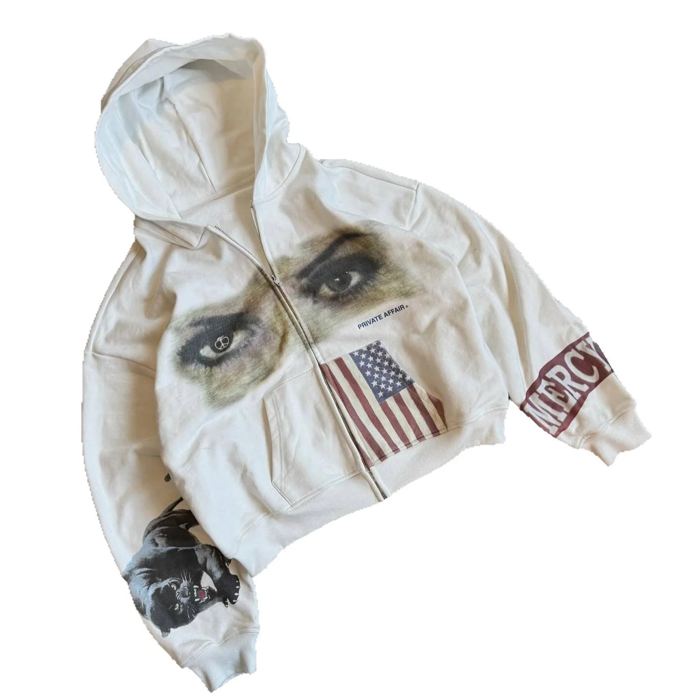 Street Fashion Usa - Retro-Amerikanische Flagge Leopardenmuster Reißverschluss-Kapuzenpullover Unisex Locker