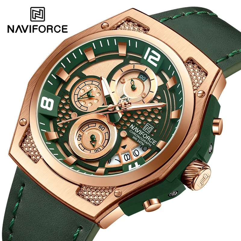 NAVIFORCE Luxury Fashion Leather Strap Man Chronograph Multifunction Quartz Waterproof Sport Men Watches NF8051L Male Wristwatch