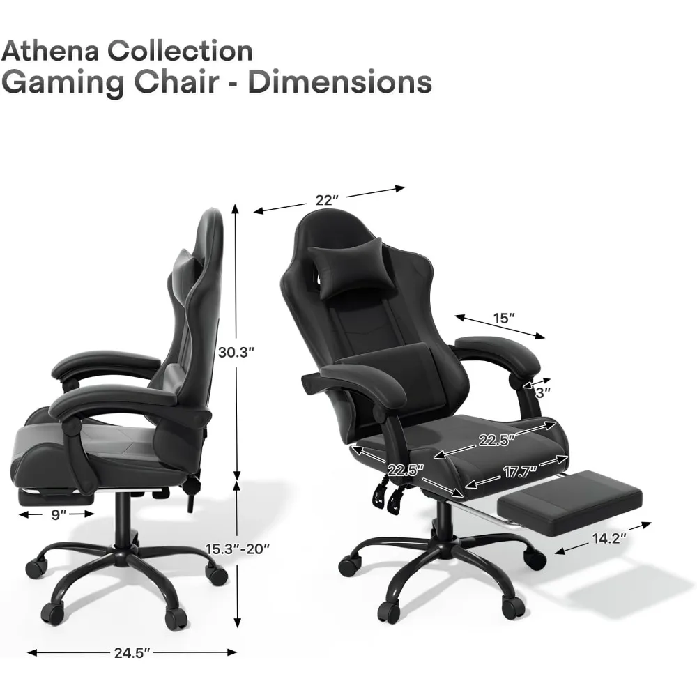 Athena Collection Carbon Fiber Black Gaming Chair - Ergonomic with Footrest Headrest Lumbar Support Height Adjustable Swivel