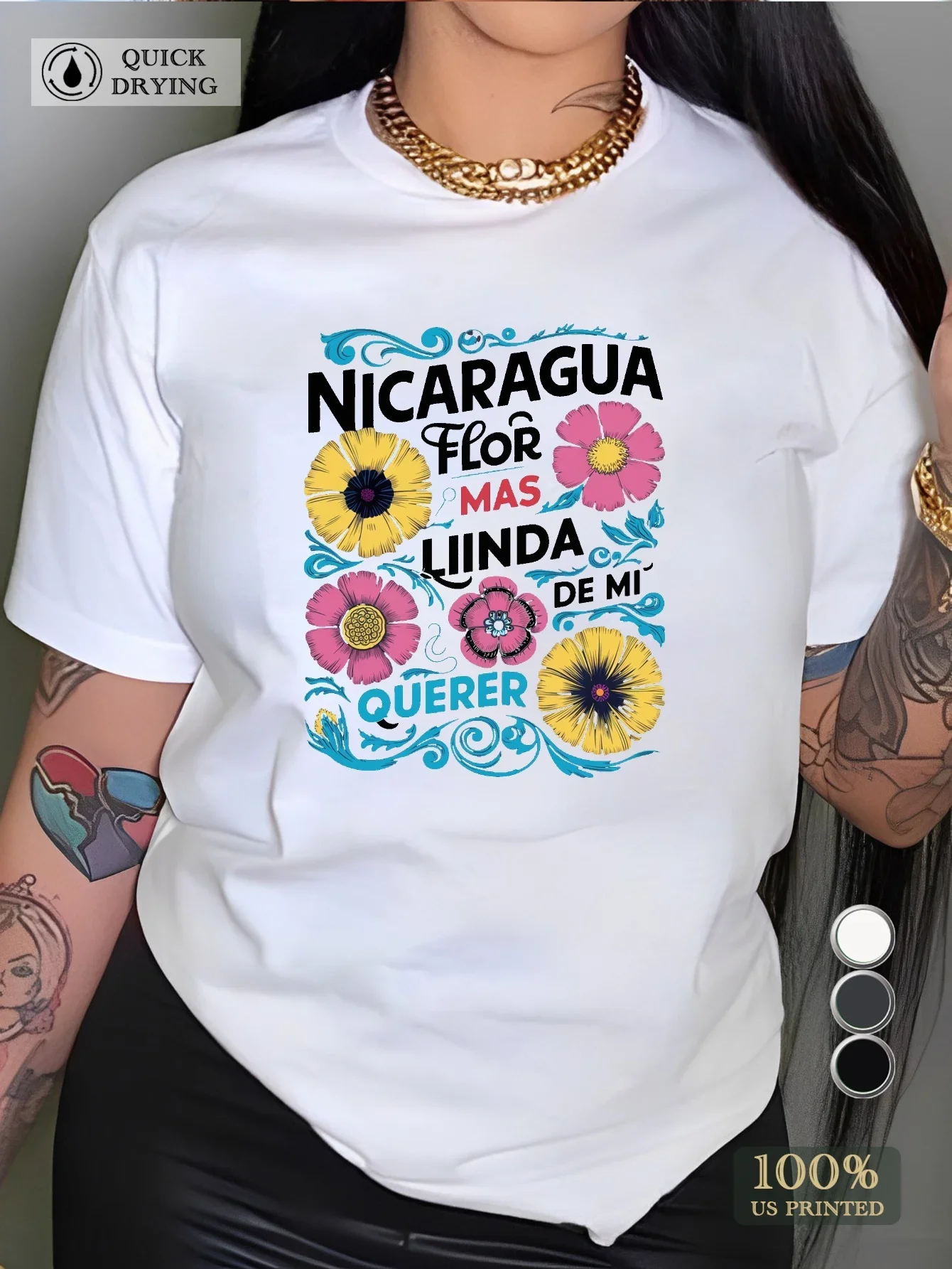 

Floral Nicaragua typography women's comfit t-shirt Regular Fit Slight Stretch Fabric