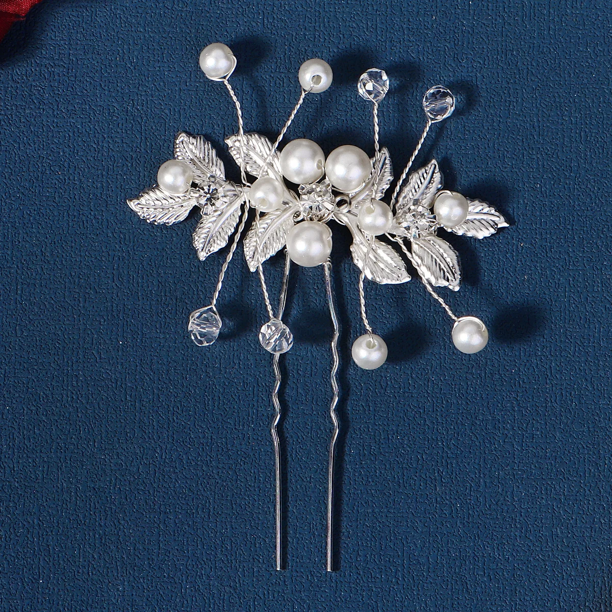 Luxury Pearl Handmade Hairpins Fashion Crystal Beaded Hair Clip Headpiece Metal Blade Design Woman's Hairpin