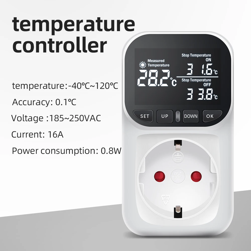 

16A Thermostat Socket Multi-Function Temperature Controller Outlet with Timer Switch Sensor Probe Heating Cooling Switch