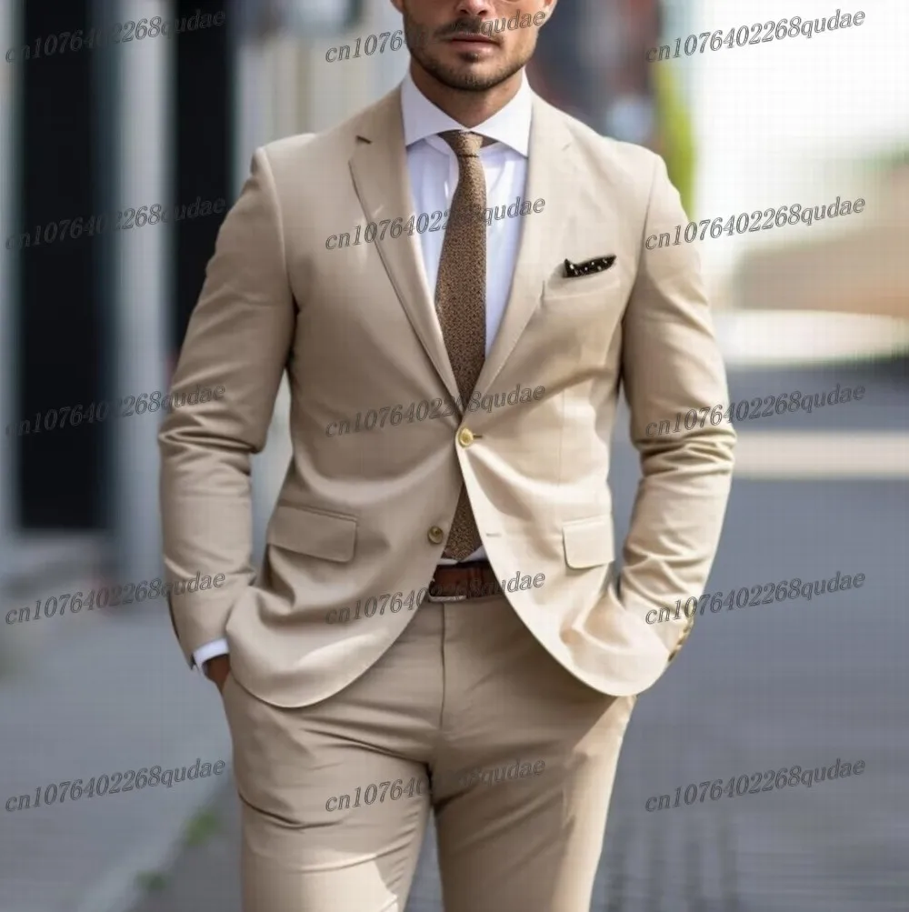 

Beige Men Suit Formal Occasion Wedding Party Groom Suits Groomsman Male Tuxedos Bridegroom Costume 2 Piece Set Blazer Pant