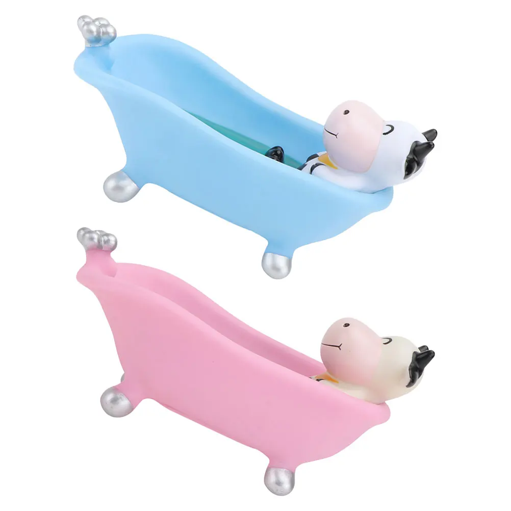 

2Pcs Cartoon Dish Self Draining Tray Cute Bathtub Compact Soap Dish For Shower Bathroom Soap Holder Holder Travel