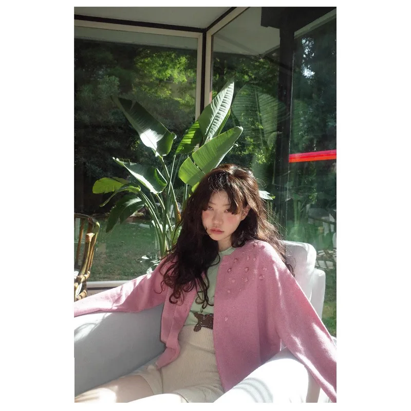 

Fre@ Handmade Cardigan for Age Reducing Girls, Embroidered Bead Sequin Sweater Jacket, 2025 Dongdaemun, South Korea