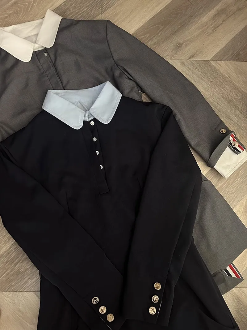 Gefälschte Zweiteilige Sets Mode Patchwork Langarm Bluse Kleider für Frauen High Street Trendy Elegante Dünne Hemden Minikleid