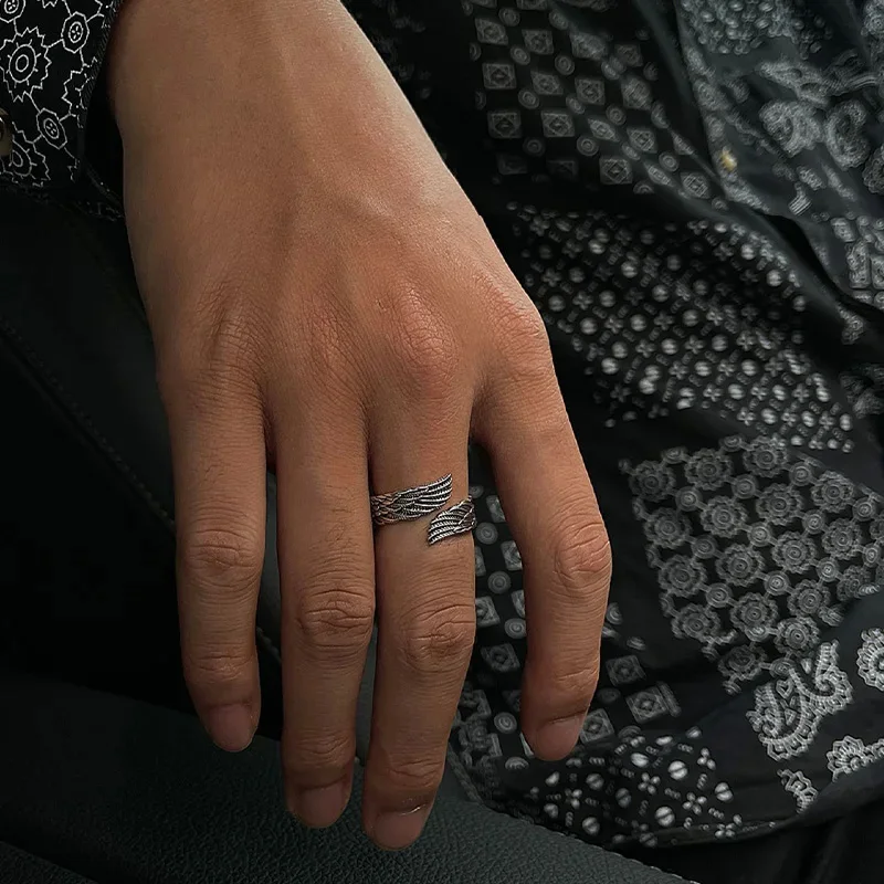 الرجعية الملاك شيطان أجنحة حلقة سلسلة للرجال النساء الشرير القوطية حلقة مفتوحة الإبداعية للجنسين سبيكة مجوهرات اكسسوارات هدية للحبيب