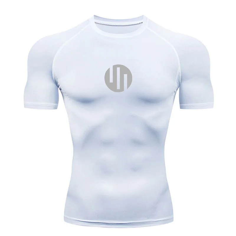 

Men's T-shirt Fitness Compression Shirt Quick Dry Short Sleeve Gym Muscle Shirt Breathable White Black Sun protection Sportswear