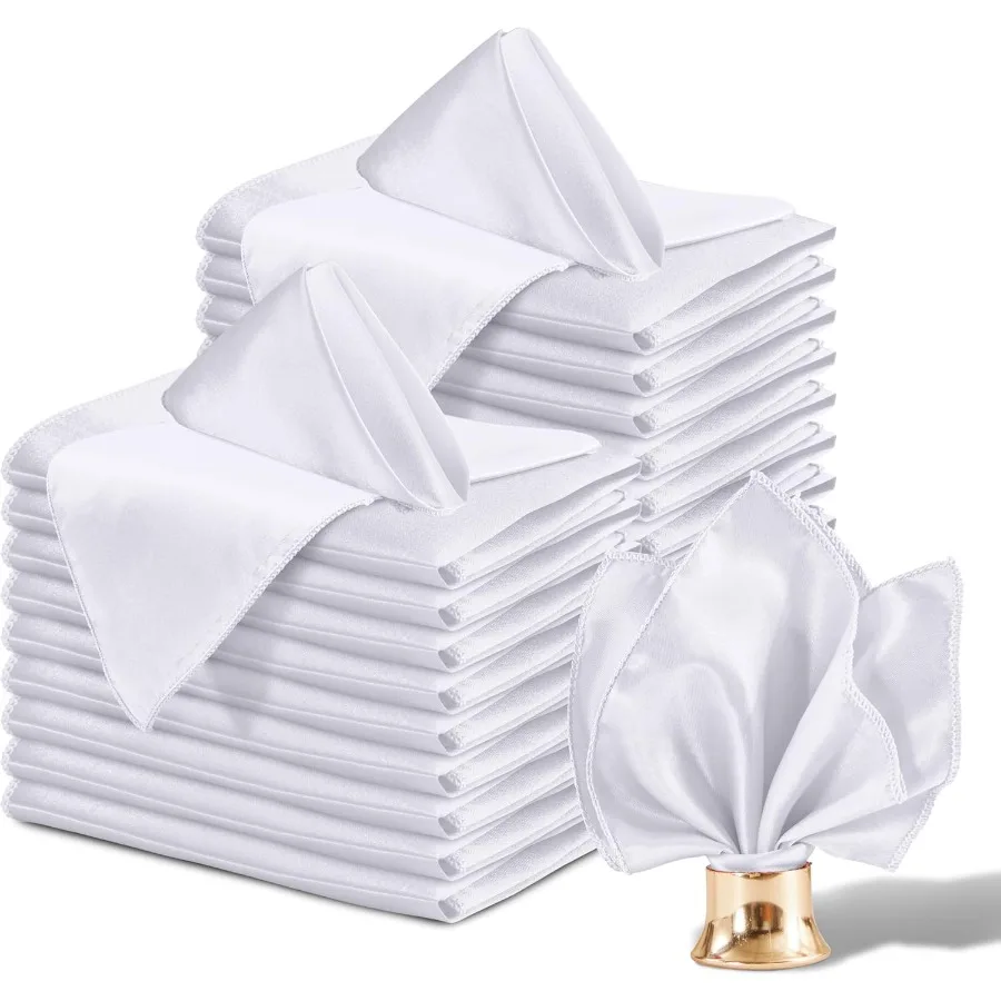 

50 Pack White Satin Napkins 12 x 12 Silky Square Satin Napkins for Wedding Banquet Party Decoration