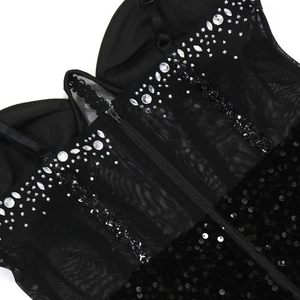 مثير الحبيب مطرزة السباغيتي الأشرطة شير الخصر حورية البحر فستان سهرة رسمي طويل أسود