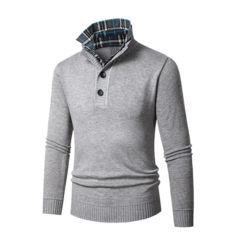 

Y2K корейский искусственный вязаный свитер из двух предметов, мужской осенний контрастный цвет, пуловер с воротником-стойкой, шикарный серый свитер на пуговицах, джемперы
