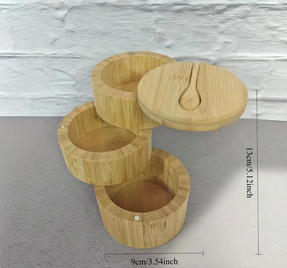 Salt Seasoning Jars Pepper Jar Bamboo Condiment Box Bowl Storage Pot Set Wood Sugar Container Holder Lid Function Multi Bowls