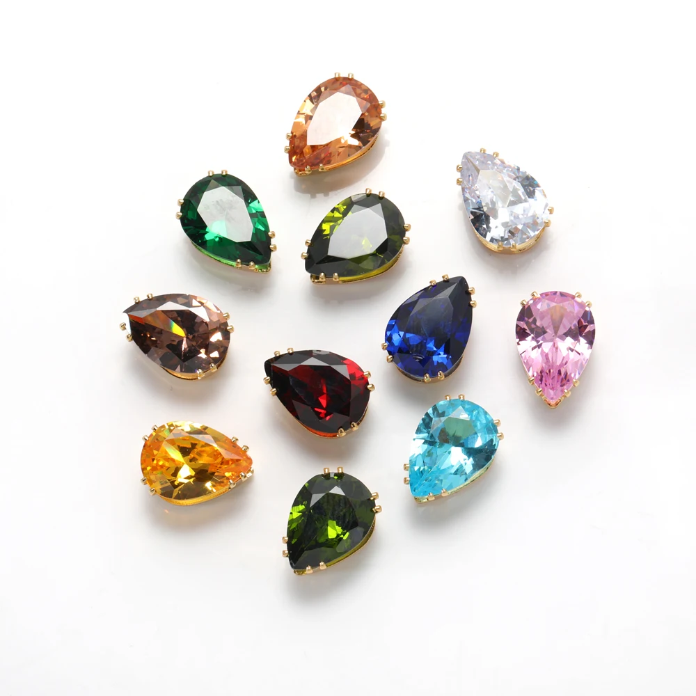 7x10mm Tear Drop Zirconia With Claw Flatback Sew on Clothes Accessories DIY Crystal Strass Ring Earring Decoration Gem Stones