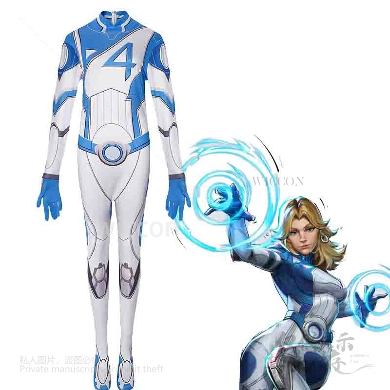 Mv Rivals Invisible Halloween Party Game Fancy Sexy Woman Cosplay Jumpsuit Susan Storm Uniforms Richards Zentai Women Outfit