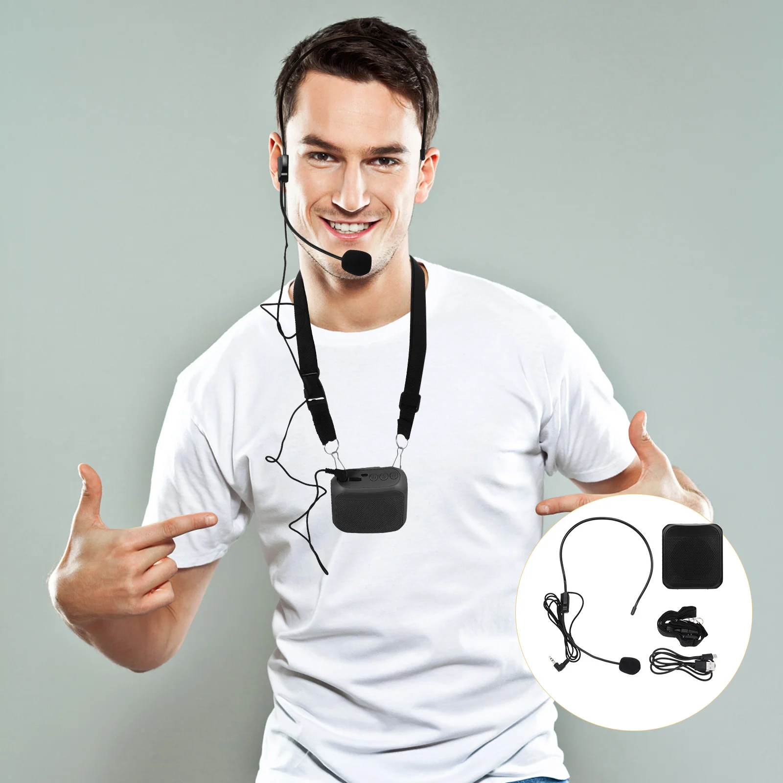 

1Set Wireless Connection Voice Amplifier Portable Compact Loudspeaker Adjustable Strap Multifunctional Amplifier for Speech