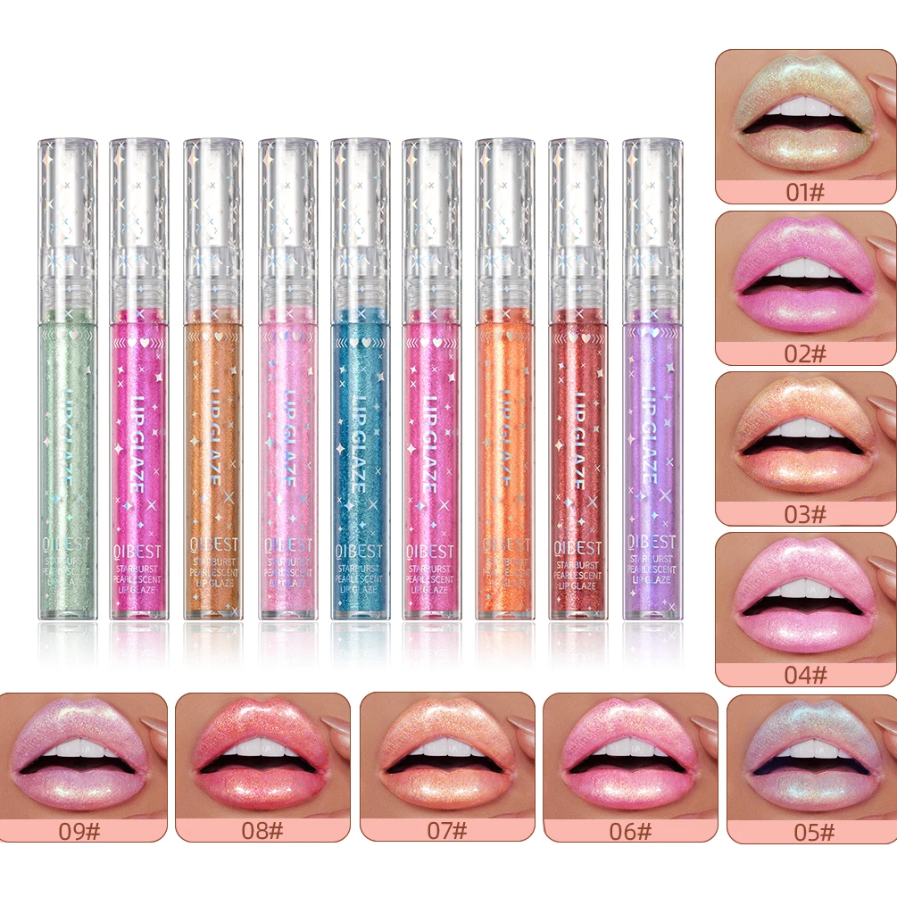 QIBEST 9 Colors Lip Gloss Sets Long-lasting Glitter Liquid Lipstick Moisturizing Luminous Lipgloss Makeup Shiny Lip Glaze Kits