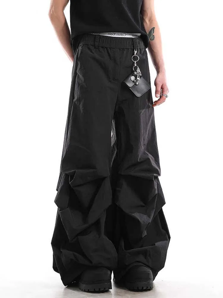 

Повседневные плиссированные широкие брюки Bla для мужчин и женщин, весна-осень, американский дизайн, сенсационные сложенные солдатские брюки, рабочая одежда, длинная футболка...