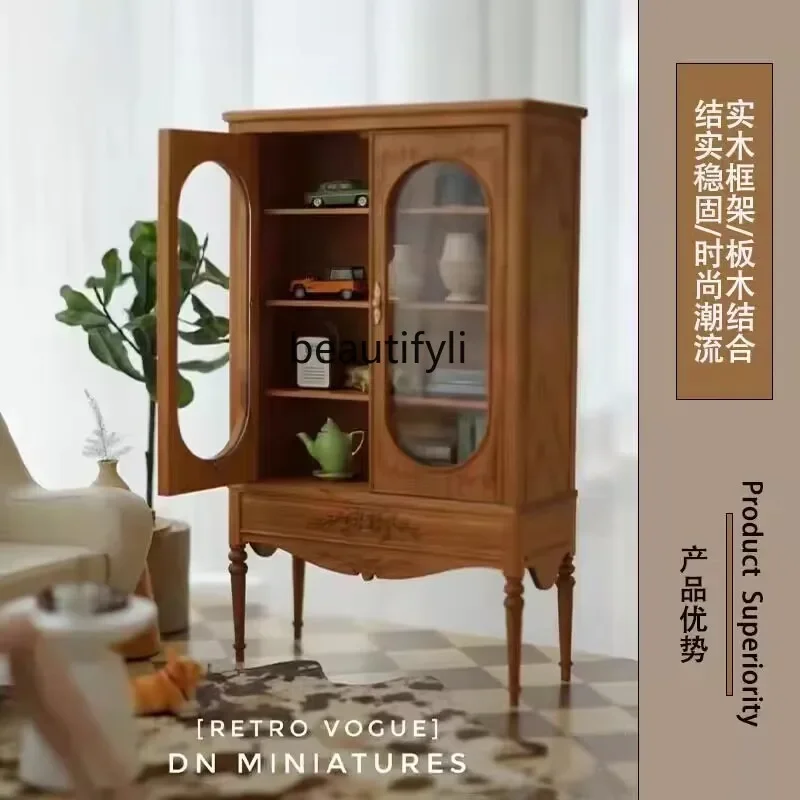 Французский ретро винный шкаф из цельного дерева, старинный кухонный обеденный боковой книжный шкаф, витрина для хранения, шкаф для хранения