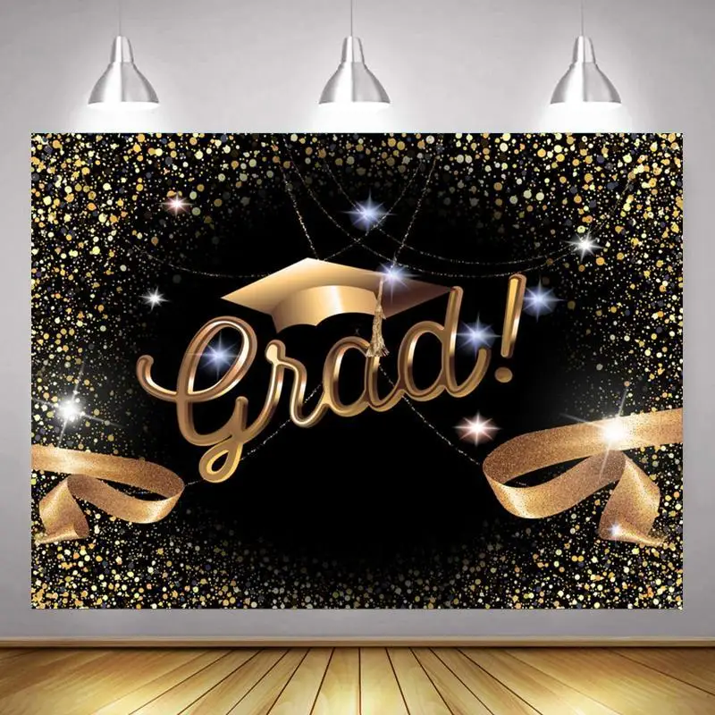 Gold Doctoral Cap Black Background Students Graduation Season Party Scene Decoration Studio Photography Special Photo Cloth