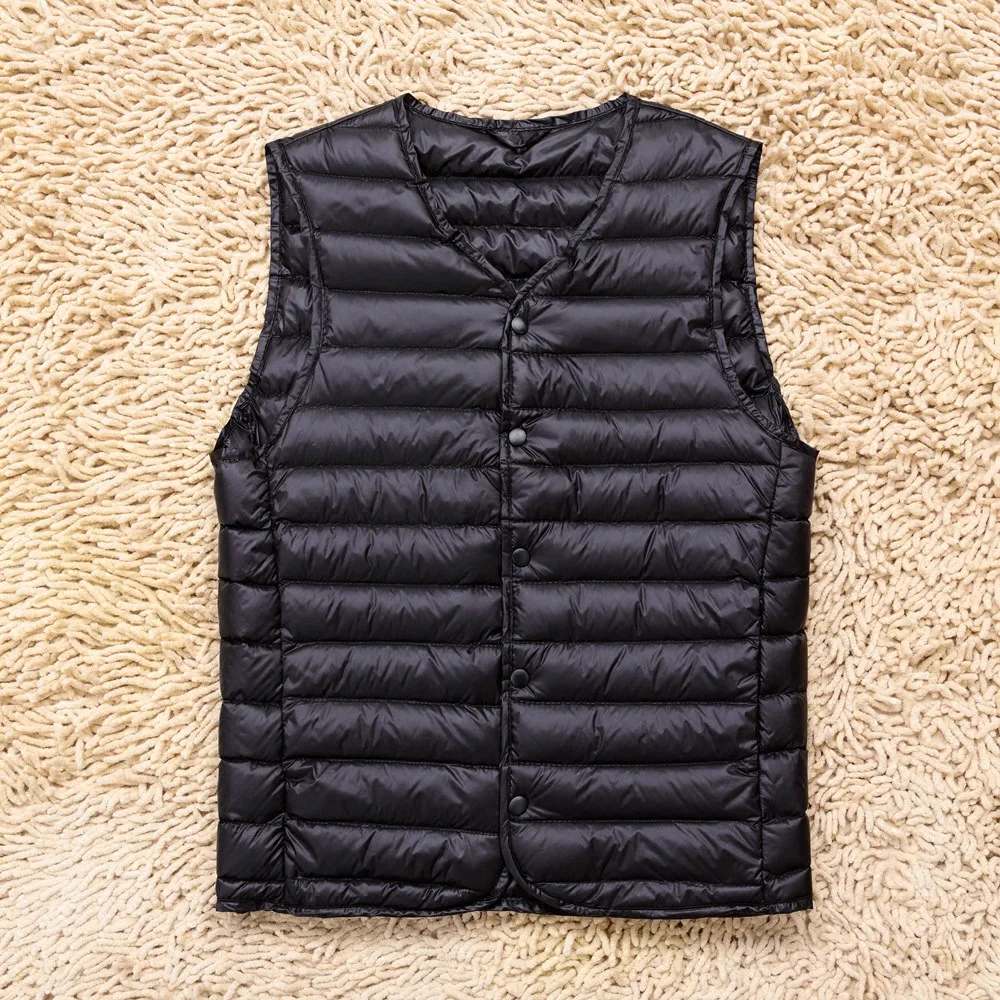 New Autumn Winter Ultra Light White Duck Down Vest Coat Male Slim V-Neck Sleeveless Down Waistcoat Men Short Bigszie Tank Jacket