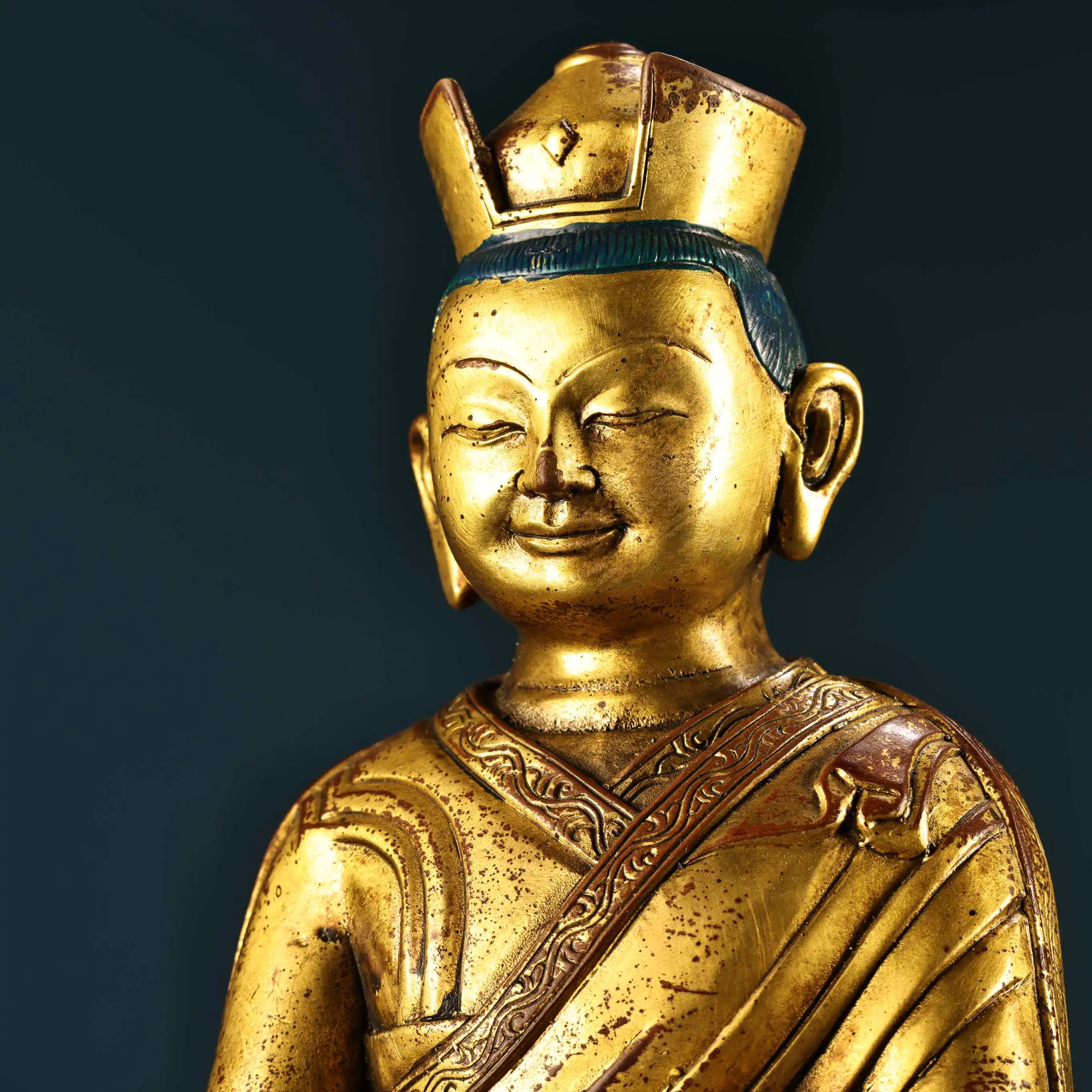 High Relief Gilt Karmapa Statue Tibetan Buddhist Home Altar Decor Collectible