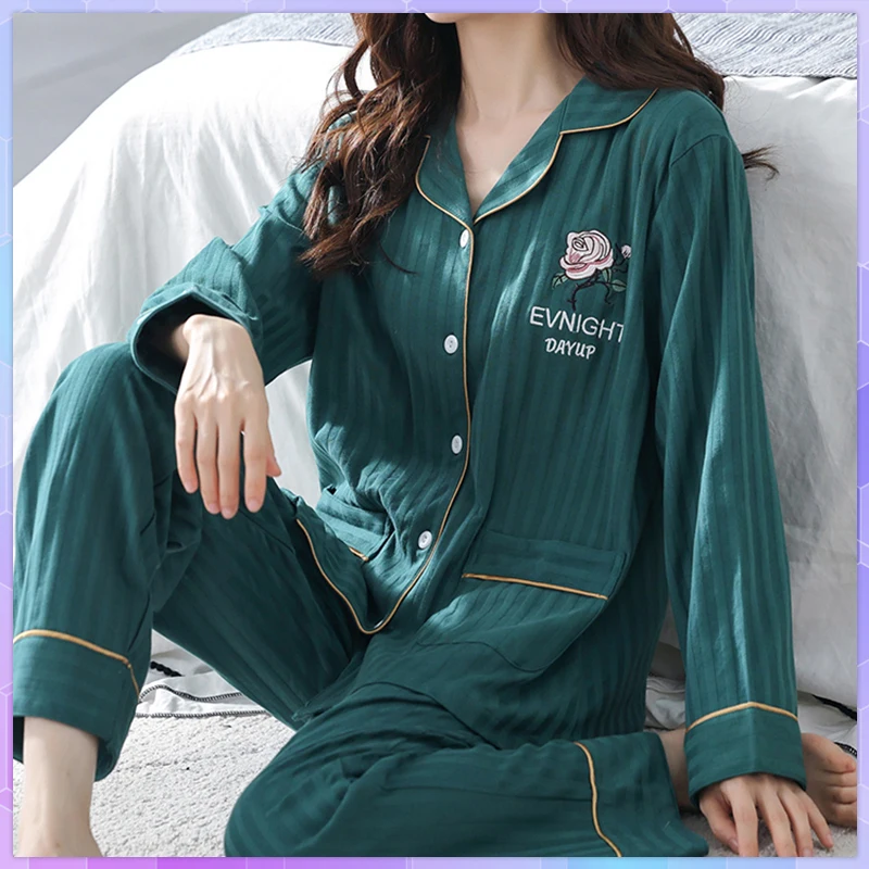 

Spring Autumn Sleepwear Women's Pajamas Set 2 Pieces Cotton Pajama Cardigan Home Wear Clothes Suit Pijama Printed Loungewear