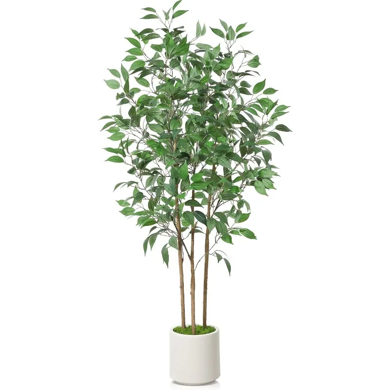 Ficus Artificial Tree 5ft Tall Fake Ficus Tree for Home Decor Indoor Faux Silk Ficus Plant Fake Floor Plant in White Imitation