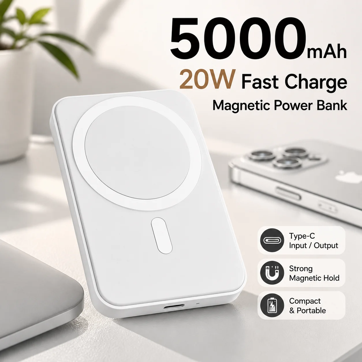 5000mAh Magnetic Power Bank Wireless Portable Charger Fast Charging Battery Pack for iPhone 12 13 14 15 Pro Max