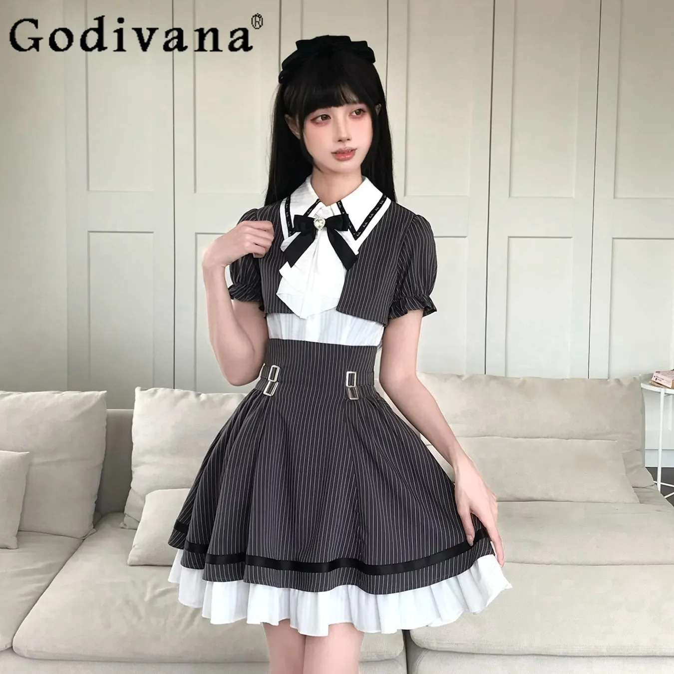 

Japanese College Style Striped Top Skirt Outfit Summer New 2026 Clothing Sweet Girl Lolita Top High Waist Skirt 2-piece Set