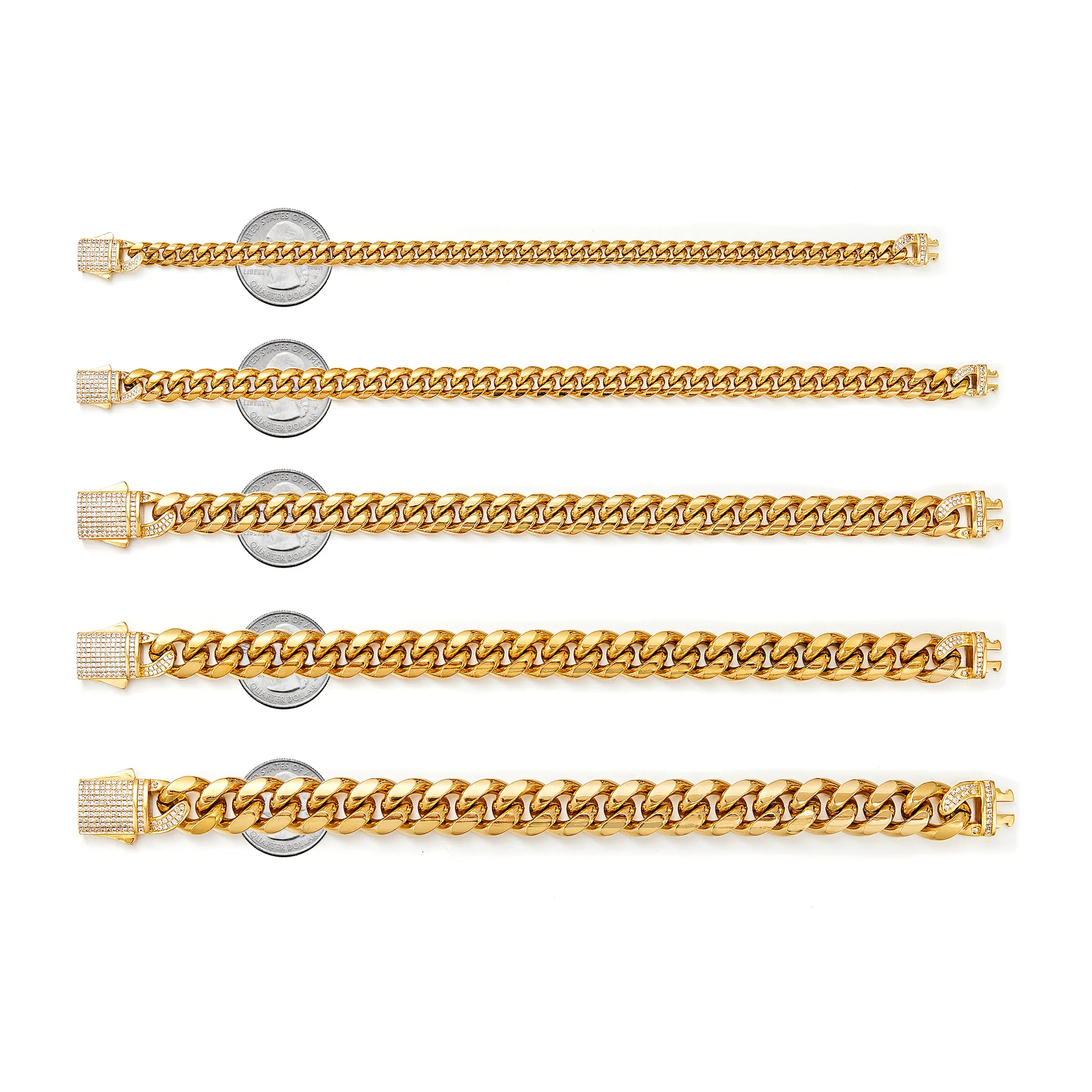 6/8/10/12/14mm Wide New Arrival Men Women\'s Miami Curb Chain Necklace or Bracelet Gold Color Stainless Steel Jewelry