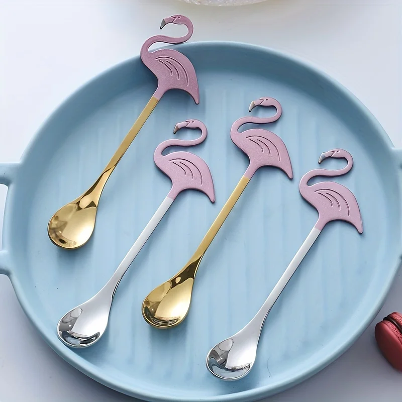 Cuchara de Café con Diseño de Flamenco, Cuchara de Acero Inoxidable con Forma de Animal, Cuchara para Postre, Cuchara para Café, Cuchara para Té, Utensilios de Cocina