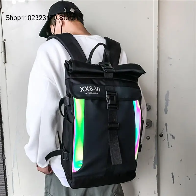 Men Backpack Large-Capacity Korean Version Casual Trendy All-Match Waterproof Backpack for Male 2022 Cool Bucket Bag Schoolbag