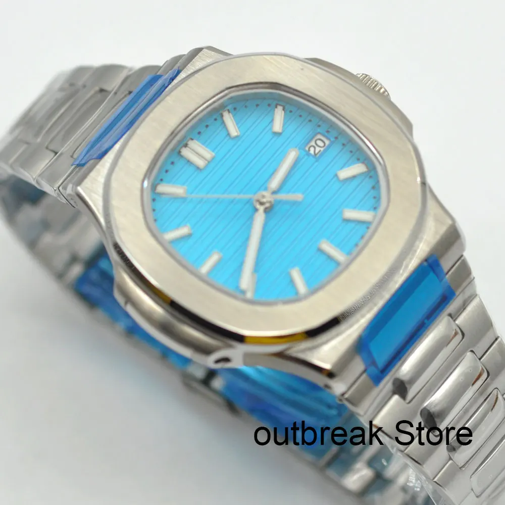 Corgeut Dress Square Blue Automatic Men Watch NH35A Turquoise Green Dial Sapphire Luminous index Glass Back