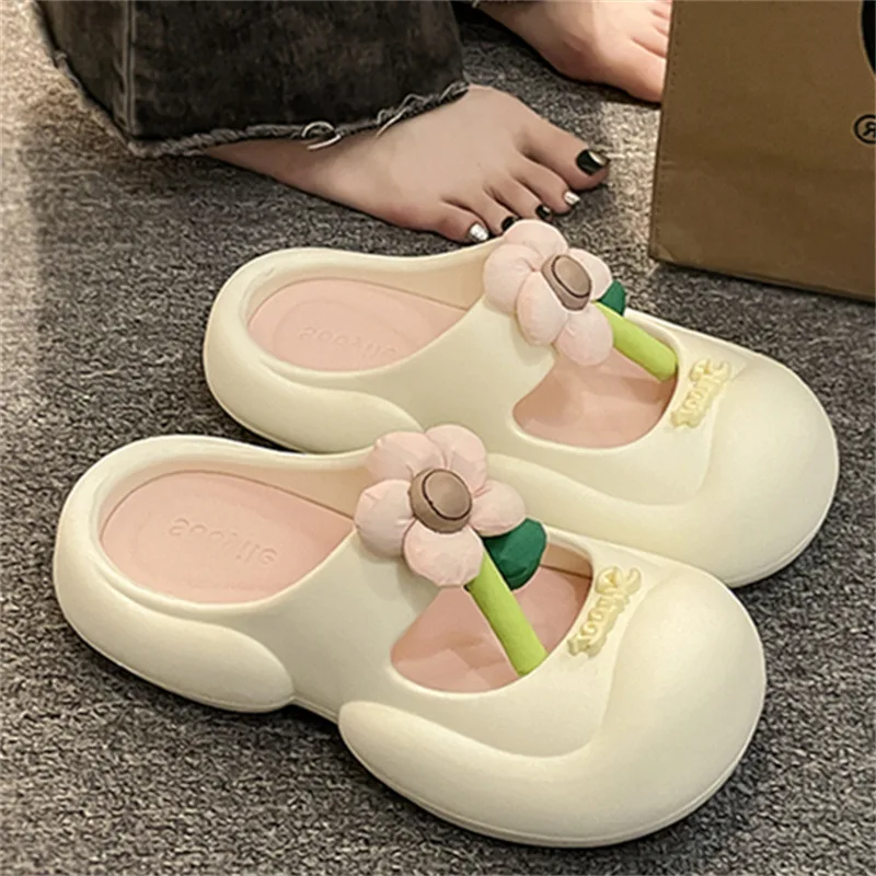 

Cute Fairy Flowers Slippers for Women's Summer Garden Outer-Wear Thick-Soled Clogs shoes sandals for beach anti-slip