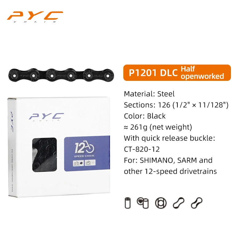 PYC Fietsketting Chroom Harden & Mushroom Pin Klinktechnologie voor Shimano, SARM, 10 11 12 Speed Aandrijflijnen Fietsen Onderdeel