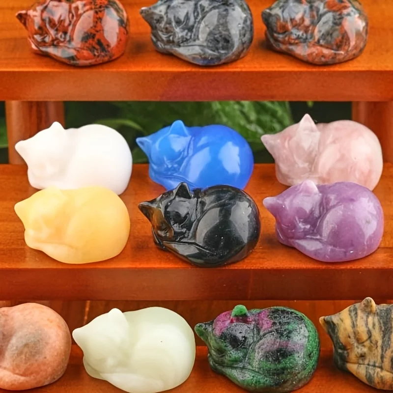 

Nature Crystal Sleeping Cat Figurines For Home Office Decoration Carving