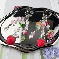 Chaîne de téléphone en perles de fraise, ours mignon Y2K, conte de fées coquet, muguet, porte-clés de sac à main, pendentif, accessoires cadeau 5