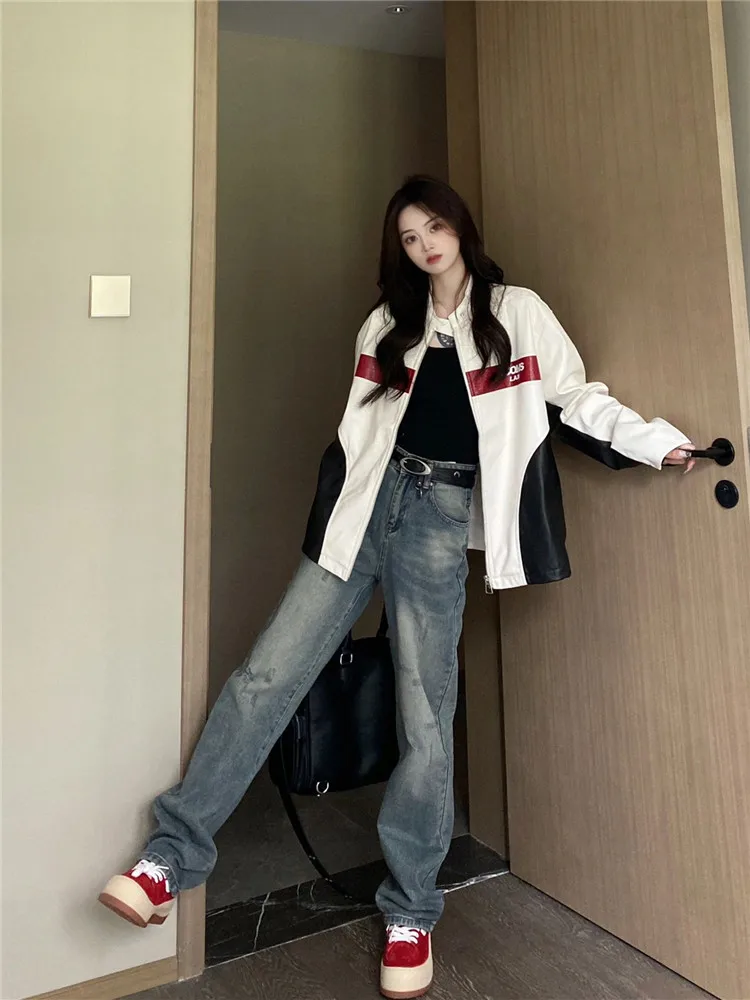 

American Retro High Street Straight Leg Jeans Women's High Waist Slim Loose Narrow Version Wide Leg Floor-Length Pants