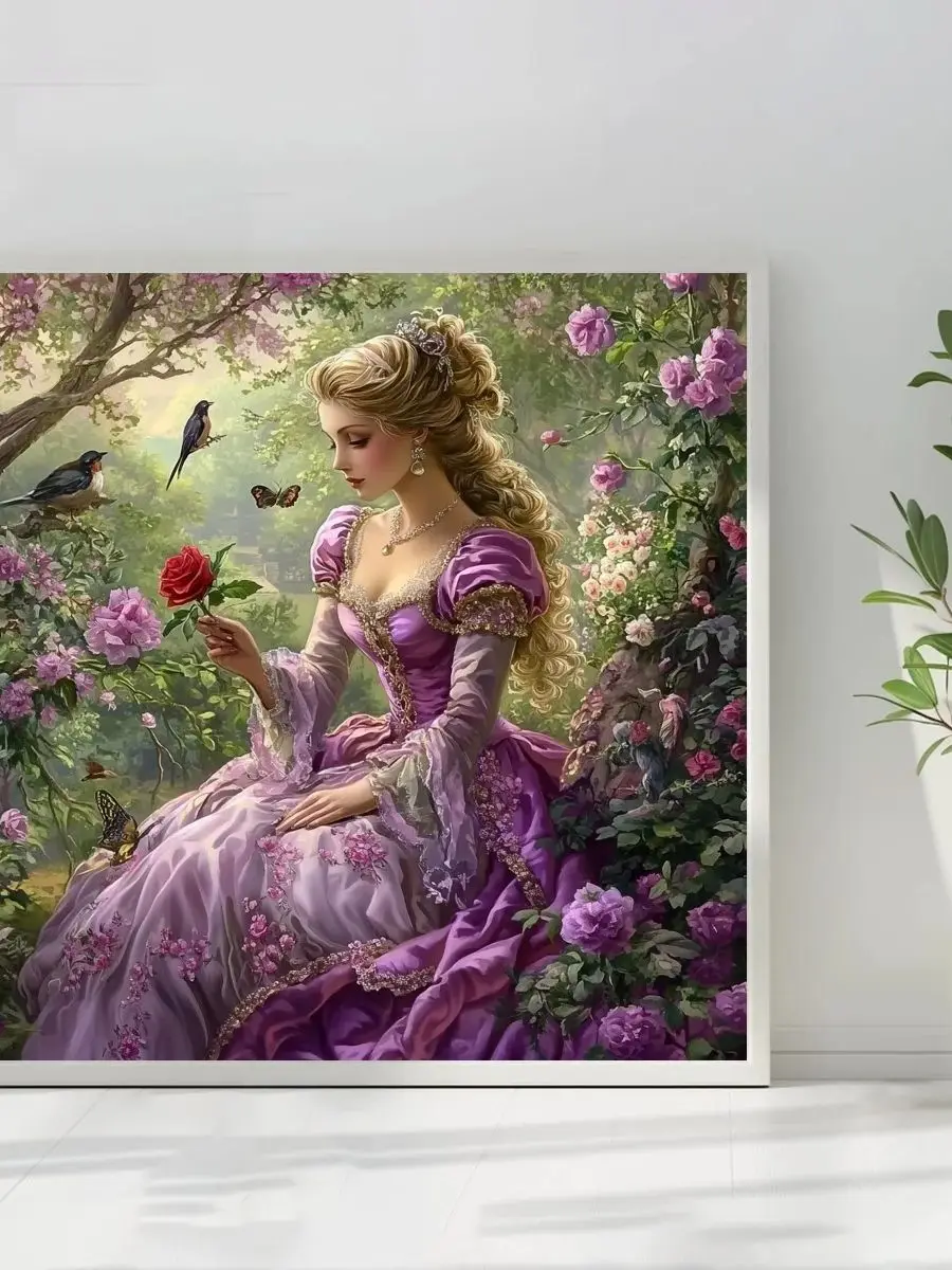 1 Stück 50X50CM/19,7 Zoll Das Mädchen im Blumenbeet Kreuzstich-Set DIY-Set 11CT/14CT Hängendes Gemälde als Geschenk Neuankömmling – Detail 1