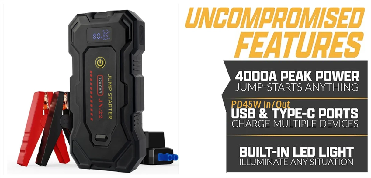 Portable 12V/24V 4000A Car Truck Battery Booster Emergency Starter Tool 24000mAh Power Bank Car Air Pump Flashlight Jump Starter