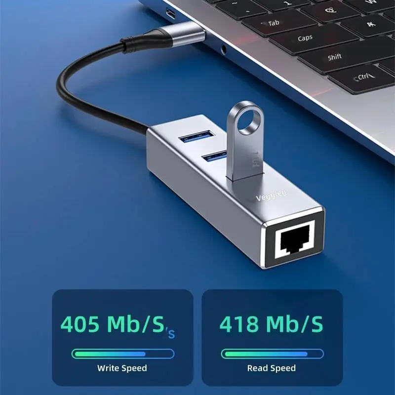 

31BA адаптер с двойными разъемами USB C и USB A RJ45 поддерживает передачу данных со скоростью 5 Гбит/с для ноутбука