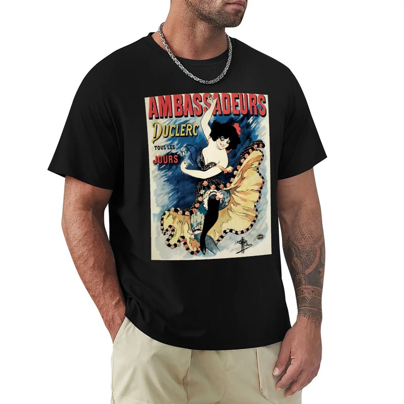 T-Shirt à manches courtes en coton pour le sport, avec publicité des ambassadeurs du café chantant de la Belle Époque française