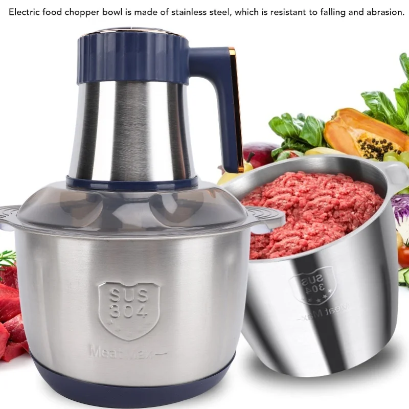 500W Electric Food Chopper 5L Stainless Steel Bowl Copper Motor Grinder Meat Vegetables Fruits Nuts Onion Garlic Salad Kitchen