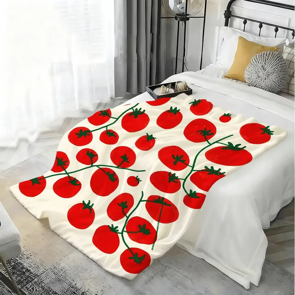 Country Veggie Fruit Set Throw Lightweight 240g Flannel Blanket Soft Skin-friendly for Summer Cooling